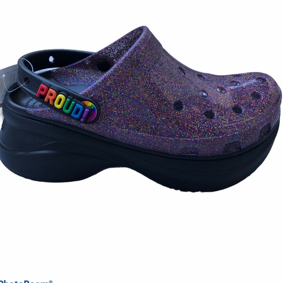 CROCS CLASSIC BAE PRIDE TRANSLUCENT GLITTER  SZ 7 - Picture 2 of 5